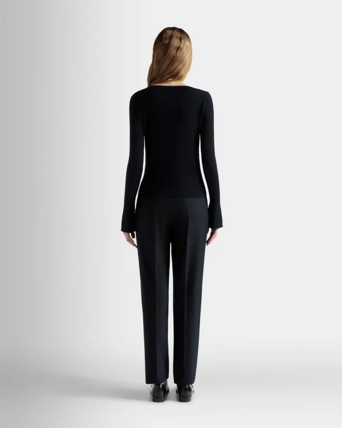 Women Bally Knitwear VNeck Knit Top In Navy Blue Cashmere Blue