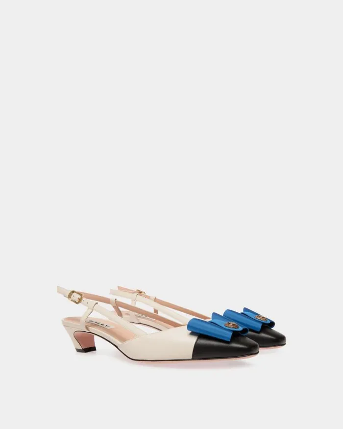 Women Bally Pumps BBow Slingback Pump In White And Black Leather White Women Bally Pumps BBow Slingback Pump In White And Black Leather White