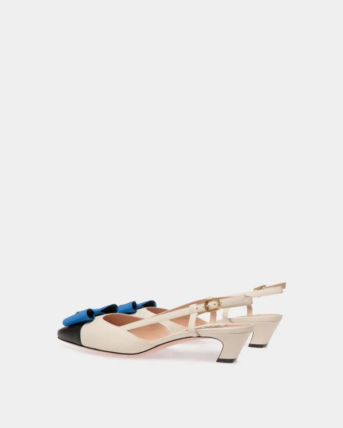 Women Bally Pumps BBow Slingback Pump In White And Black Leather White Women Bally Pumps BBow Slingback Pump In White And Black Leather White