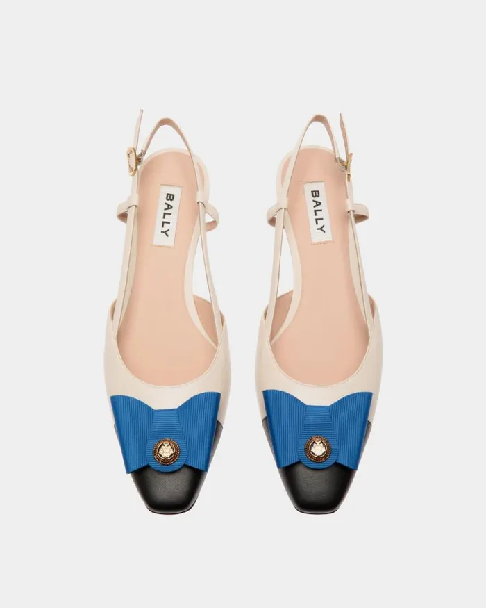 Women Bally Pumps BBow Slingback Pump In White And Black Leather White Women Bally Pumps BBow Slingback Pump In White And Black Leather White