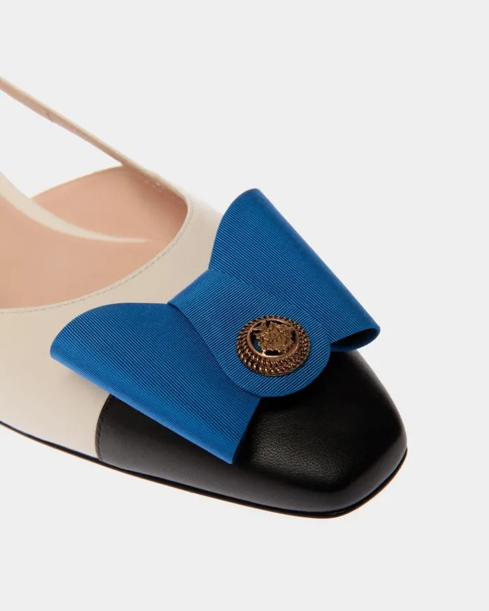 Women Bally Pumps BBow Slingback Pump In White And Black Leather White Women Bally Pumps BBow Slingback Pump In White And Black Leather White