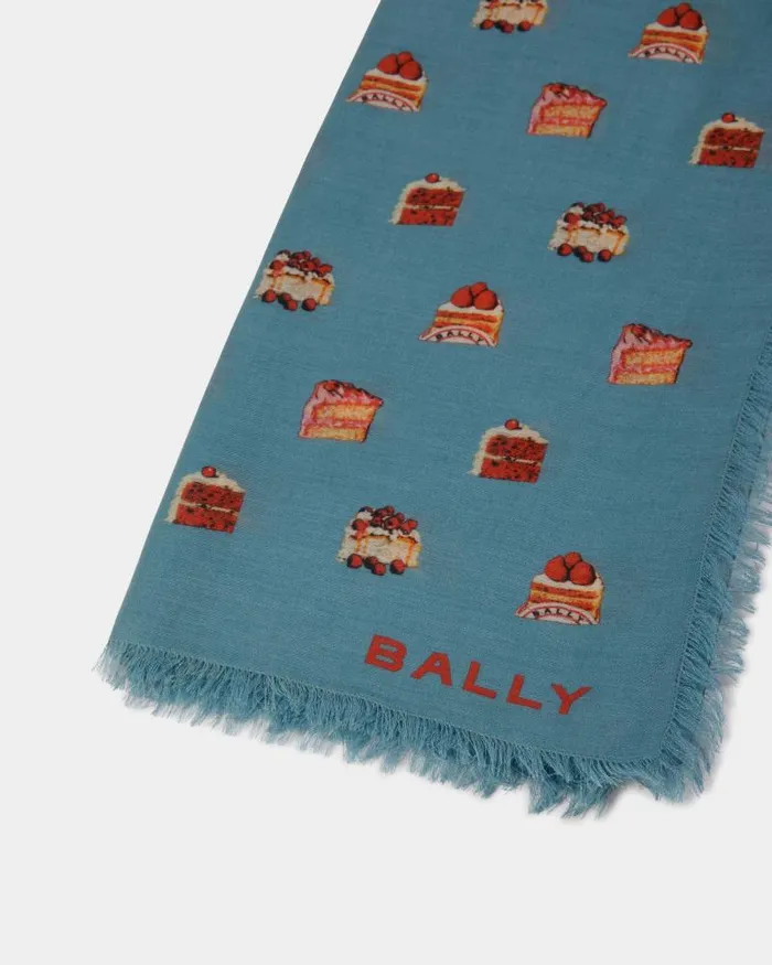 Women Bally Scarves Scarf With A Bally Cake Print In Medium Blue Modal And Cashmere Blue