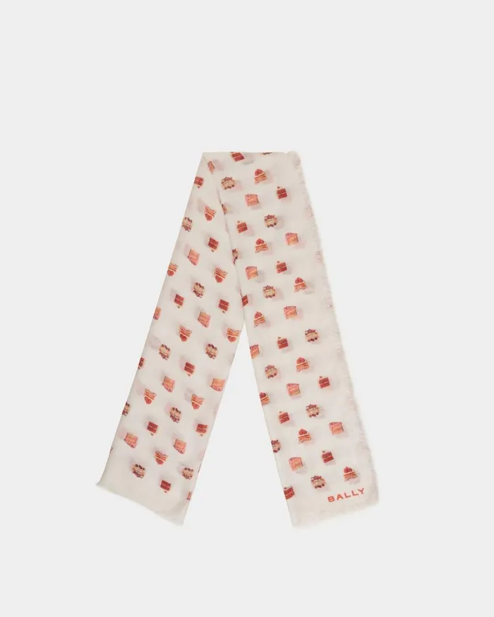 Women Bally Scarves Scarf With Bally Cake In Ivory Modal And Cashmere White