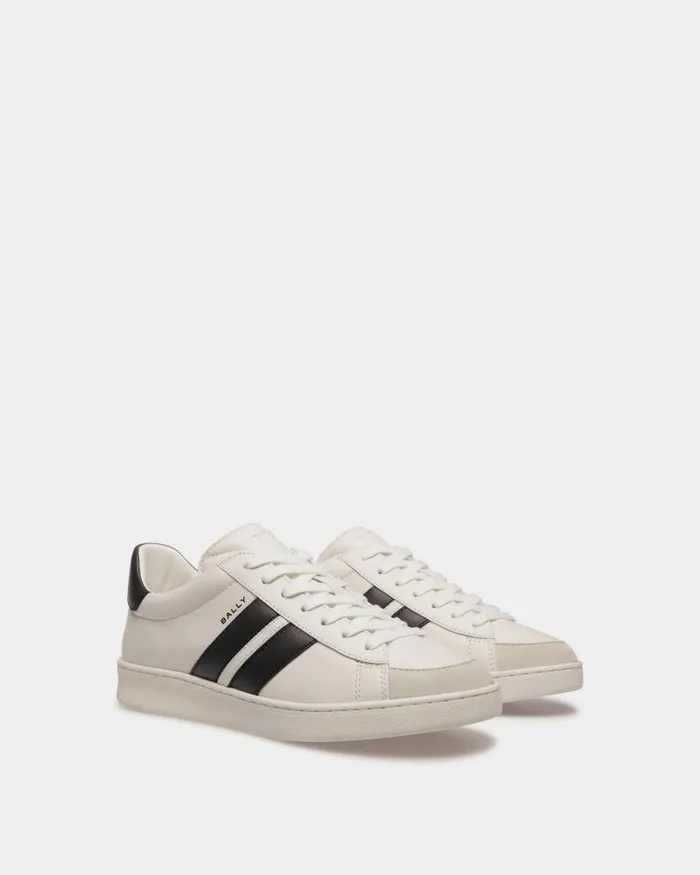 Women Bally Sneakers Tennis Sneaker In White And Black Leather Black Women Bally Sneakers Tennis Sneaker In White And Black Leather Black