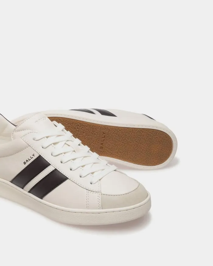 Women Bally Sneakers Tennis Sneaker In White And Black Leather Black Women Bally Sneakers Tennis Sneaker In White And Black Leather Black