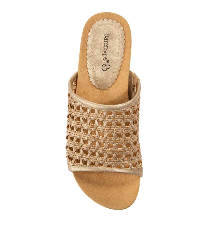 Women Baretraps Slides and Slip On Sandals Flossey Wedge Slide Sandal Soft Gold