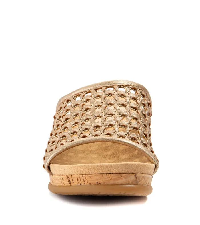 Women Baretraps Slides and Slip On Sandals Flossey Wedge Slide Sandal Soft Gold