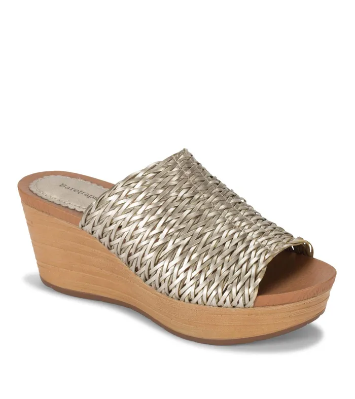 Women Baretraps Slides and Slip On Sandals Macauley Wedge Slide Sandal Champagne Women Baretraps Slides and Slip On Sandals Macauley Wedge Slide Sandal Champagne