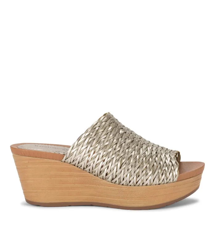 Women Baretraps Slides and Slip On Sandals Macauley Wedge Slide Sandal Champagne