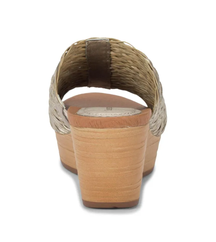 Women Baretraps Slides and Slip On Sandals Macauley Wedge Slide Sandal Champagne