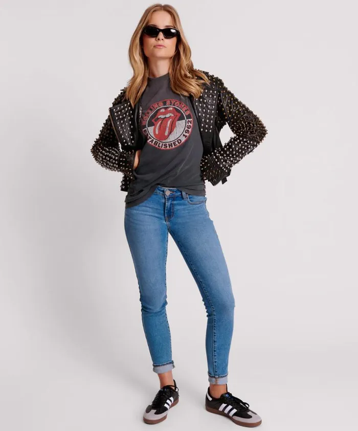 Women BLACK HELLRAISER STUDDED CROP LEATHER MOTO JACKET One Teaspoon Jackets