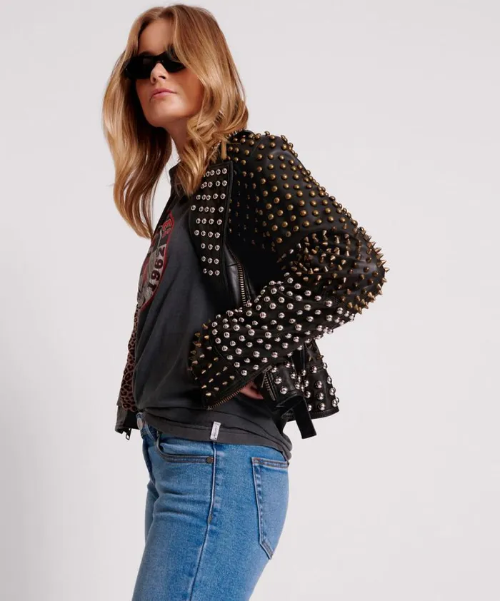 Women BLACK HELLRAISER STUDDED CROP LEATHER MOTO JACKET One Teaspoon Jackets Women BLACK HELLRAISER STUDDED CROP LEATHER MOTO JACKET One Teaspoon Jackets