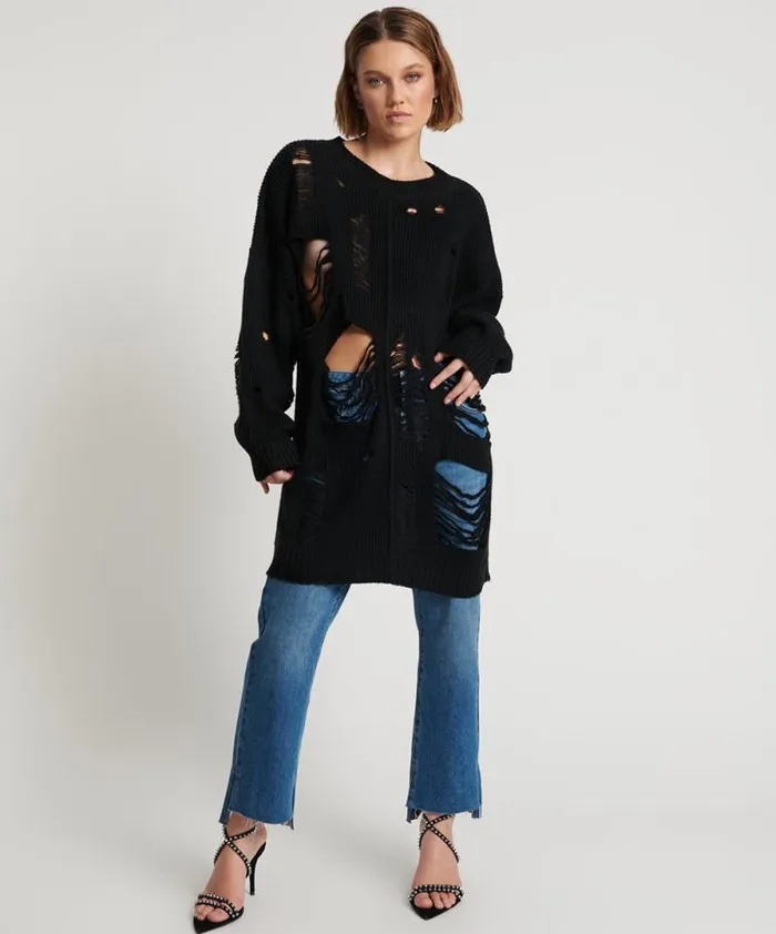 Women BLACK HERCULES SHREDDED SWEATER One Teaspoon Knitwear