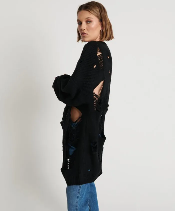 Women BLACK HERCULES SHREDDED SWEATER One Teaspoon Knitwear