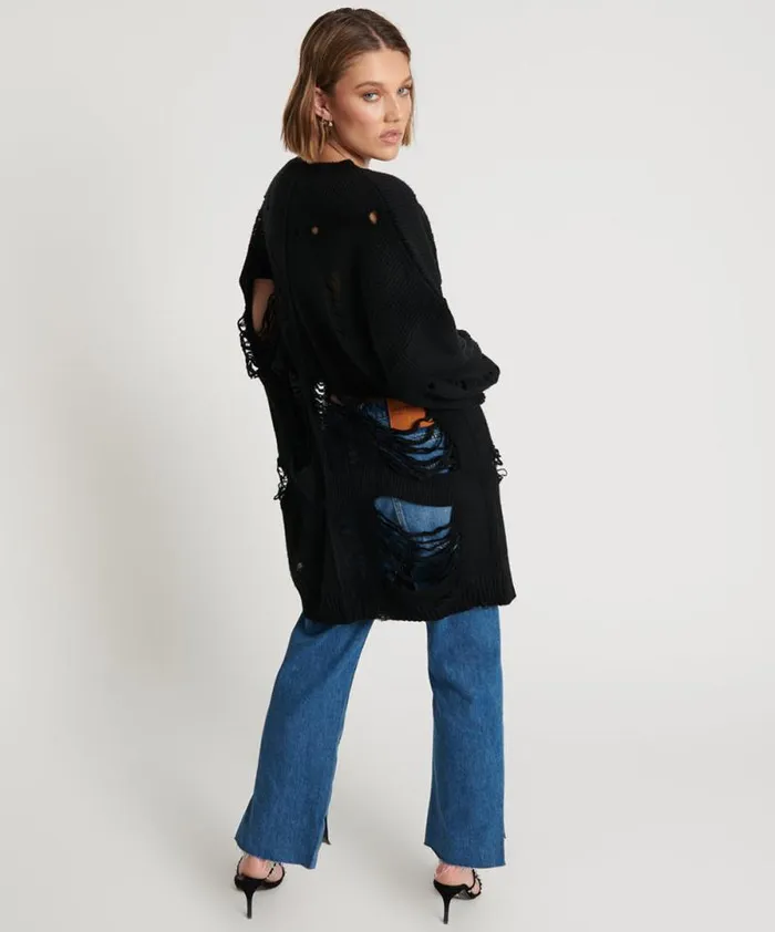 Women BLACK HERCULES SHREDDED SWEATER One Teaspoon Knitwear