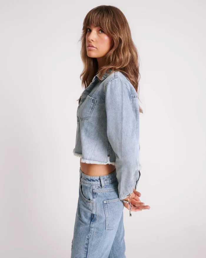 Women BLUE BLOSSOM LONG SLEEVE DENIM BRAXTON TOP One Teaspoon Denim Tops Women BLUE BLOSSOM LONG SLEEVE DENIM BRAXTON TOP One Teaspoon Denim Tops