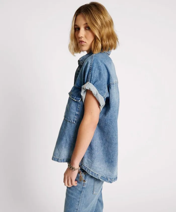 Women BLUE RAPTURE CUT OFF DENIM SHIRT One Teaspoon Denim Shirts
