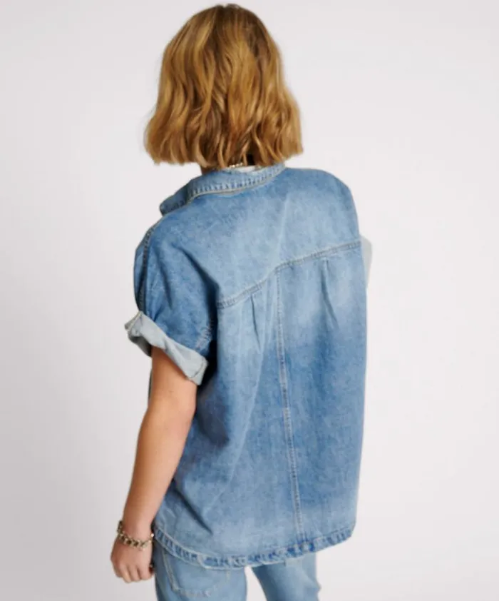 Women BLUE RAPTURE CUT OFF DENIM SHIRT One Teaspoon Denim Shirts