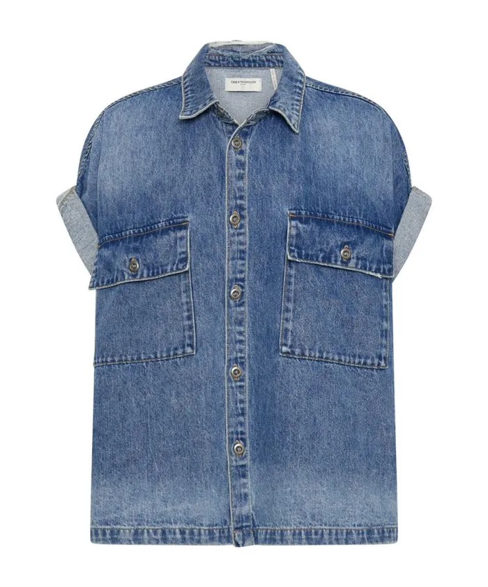Women BLUE RAPTURE CUT OFF DENIM SHIRT One Teaspoon Denim Shirts