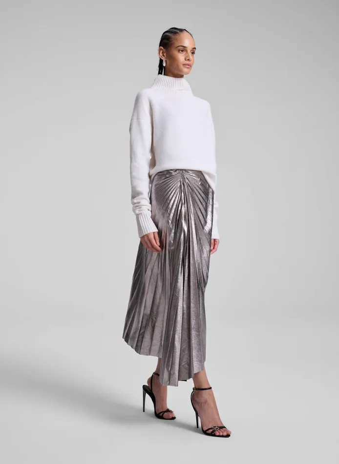 Women Bottoms ALC Tracy Metallic Vegan Leather Skirt Smoky Silver