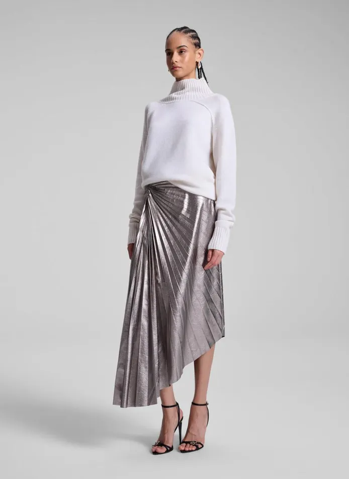 Women Bottoms ALC Tracy Metallic Vegan Leather Skirt Smoky Silver