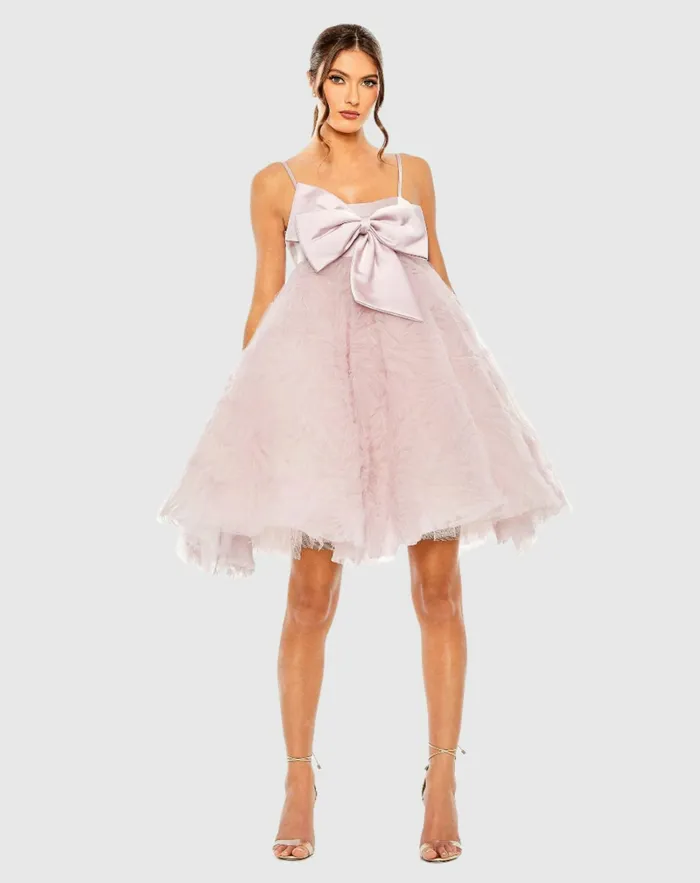 Women Bow Front Tulle Mini Dress Rose Cocktail Dresses Mac Duggal