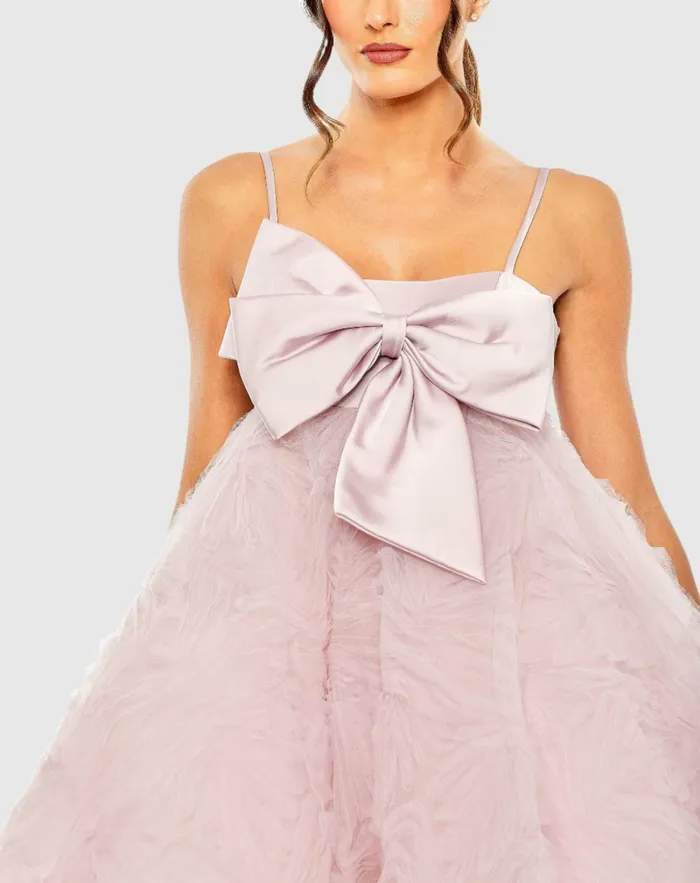Women Bow Front Tulle Mini Dress Rose Cocktail Dresses Mac Duggal