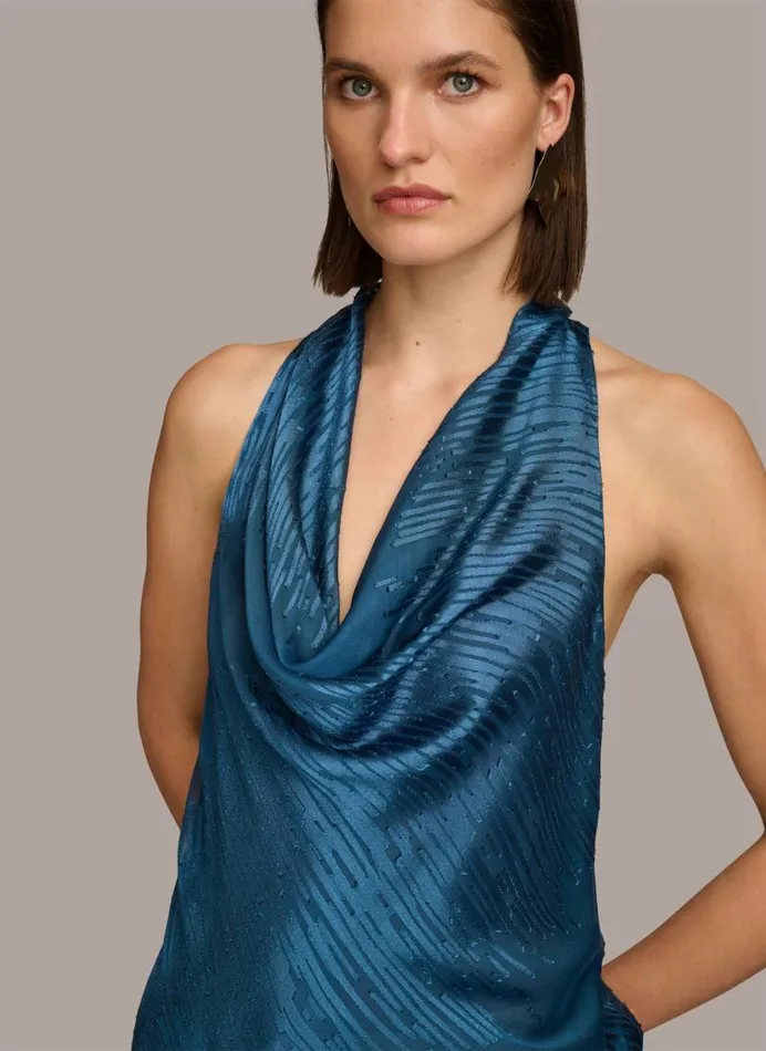 Women BURNOUT COWL NECK TOP Tide Navy Donna Karan New York Sweaters And Tops Women BURNOUT COWL NECK TOP Tide Navy Donna Karan New York Sweaters And Tops
