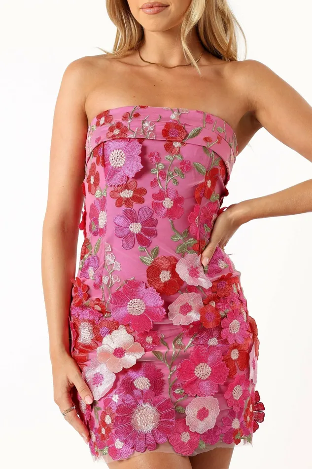 Women Butterfields Strapless Mini Dress Hot Pink Floral Dresses Petal and Pup