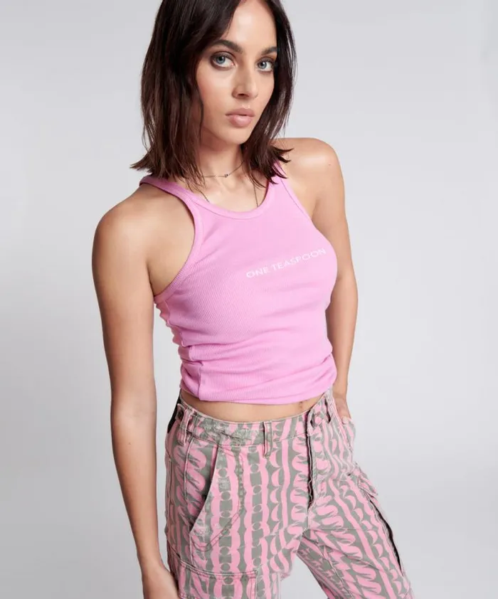 Women CANDY ONE TEASPOON LOGO SINGLET One Teaspoon Tees and Tanks Women CANDY ONE TEASPOON LOGO SINGLET One Teaspoon Tees and Tanks