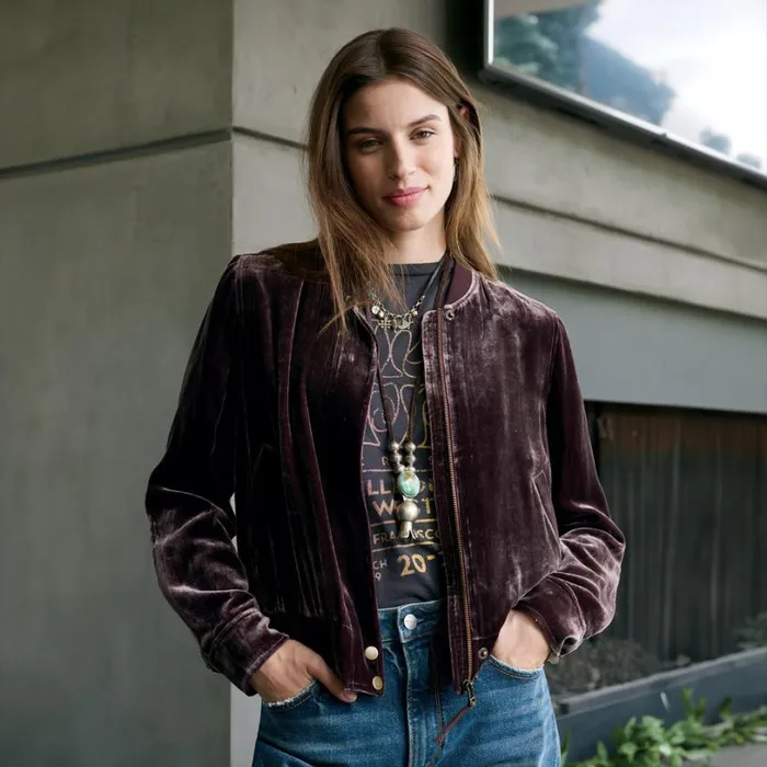 Women Carina Velvet Bomber Fudge Sundance Catalog Jackets and Coats