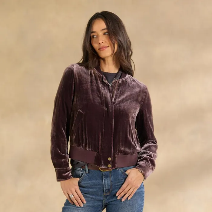 Women Carina Velvet Bomber Fudge Sundance Catalog Jackets and Coats Women Carina Velvet Bomber Fudge Sundance Catalog Jackets and Coats