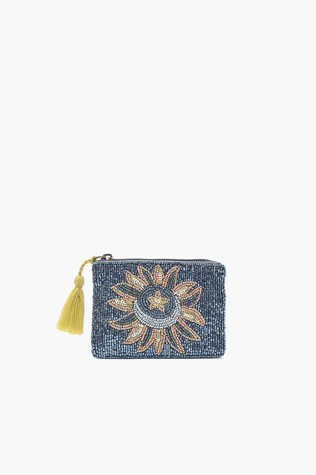 Women Celestial Sun and Moon Beaded Pouch Small Accessories America and Beyond