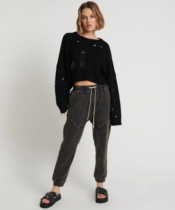 Women CHARCOAL STUDDED TRACKPANTS One Teaspoon Bottoms
