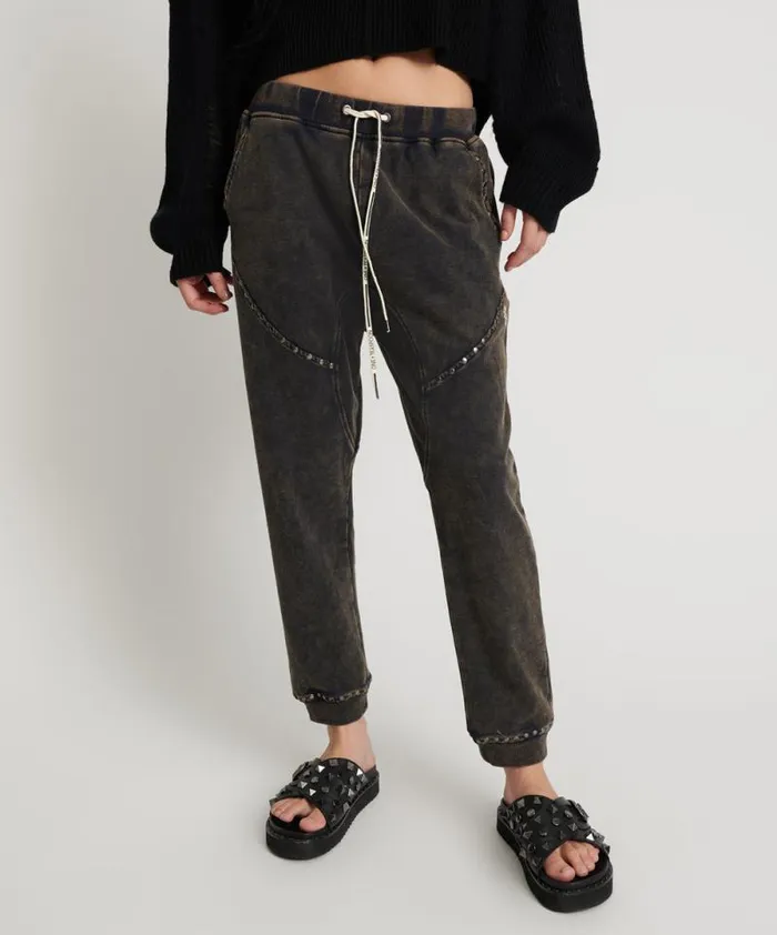 Women CHARCOAL STUDDED TRACKPANTS One Teaspoon Bottoms