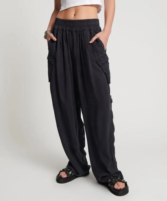 Women CHARCOAL TENCEL ZIPPED PARACHUTE PANTS One Teaspoon Bottoms Women CHARCOAL TENCEL ZIPPED PARACHUTE PANTS One Teaspoon Bottoms