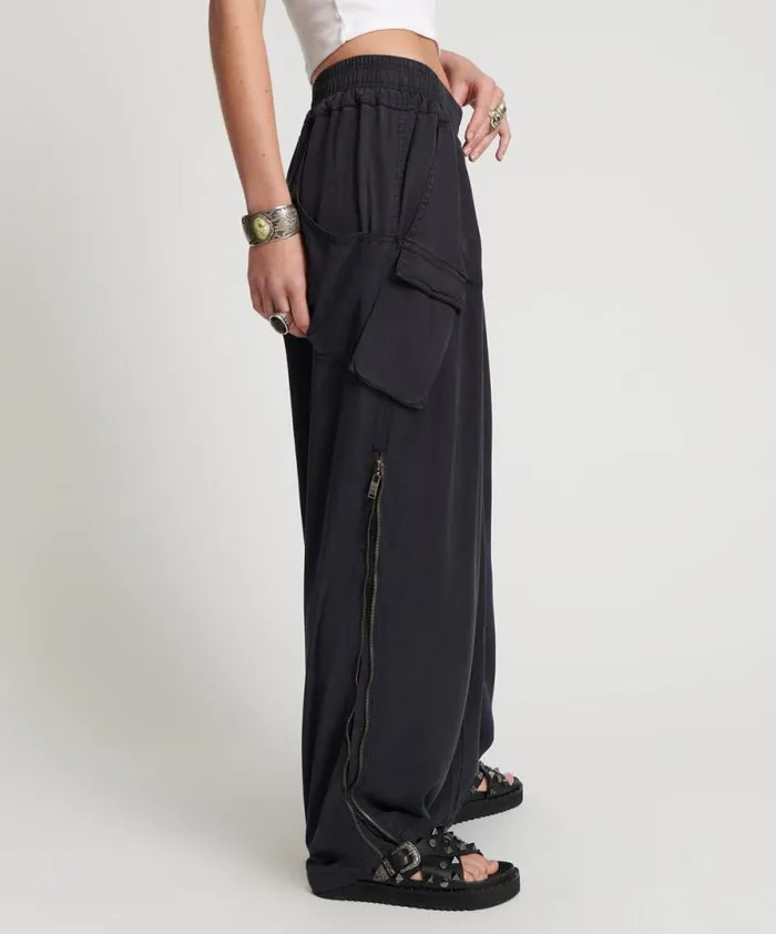 Women CHARCOAL TENCEL ZIPPED PARACHUTE PANTS One Teaspoon Bottoms Women CHARCOAL TENCEL ZIPPED PARACHUTE PANTS One Teaspoon Bottoms