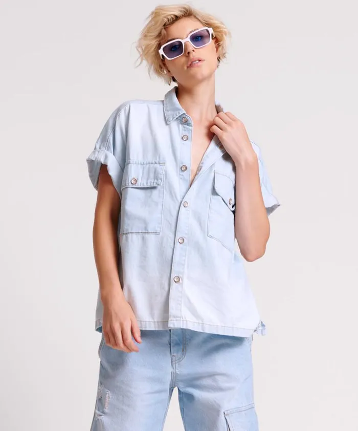 Women CLASSIC BLUE BOXY DENIM SHIRT One Teaspoon Denim Tops