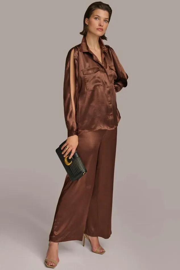 Women COLD SHOULDER COLLARED BUTTON DOWN Canyon Donna Karan New York Sweaters And Tops Women COLD SHOULDER COLLARED BUTTON DOWN Canyon Donna Karan New York Sweaters And Tops