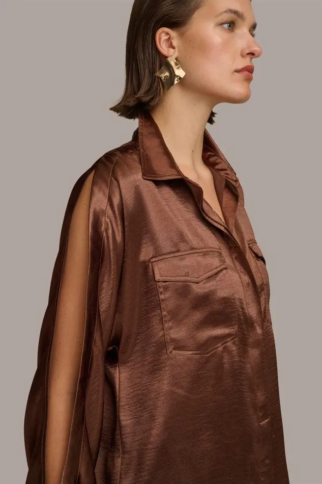 Women COLD SHOULDER COLLARED BUTTON DOWN Canyon Donna Karan New York Sweaters And Tops Women COLD SHOULDER COLLARED BUTTON DOWN Canyon Donna Karan New York Sweaters And Tops
