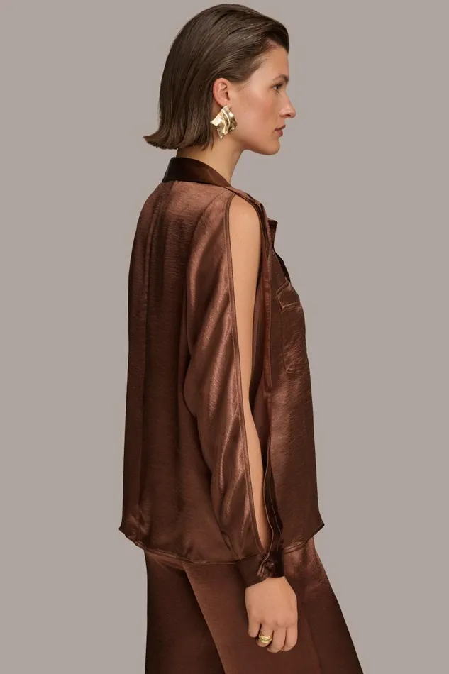 Women COLD SHOULDER COLLARED BUTTON DOWN Canyon Donna Karan New York Sweaters And Tops Women COLD SHOULDER COLLARED BUTTON DOWN Canyon Donna Karan New York Sweaters And Tops