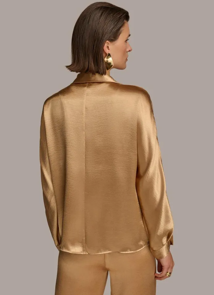 Women COLD SHOULDER COLLARED BUTTON DOWN Fawn Donna Karan New York Sweaters And Tops Women COLD SHOULDER COLLARED BUTTON DOWN Fawn Donna Karan New York Sweaters And Tops