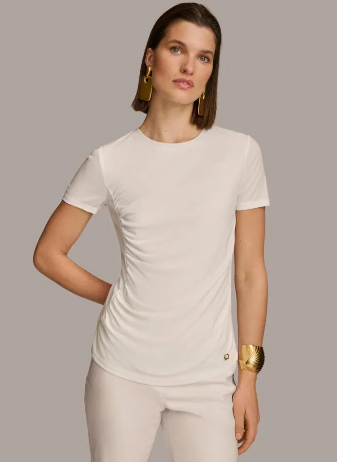 Women CREW NECK RUCHED TEE Cream Donna Karan New York Sweaters And Tops