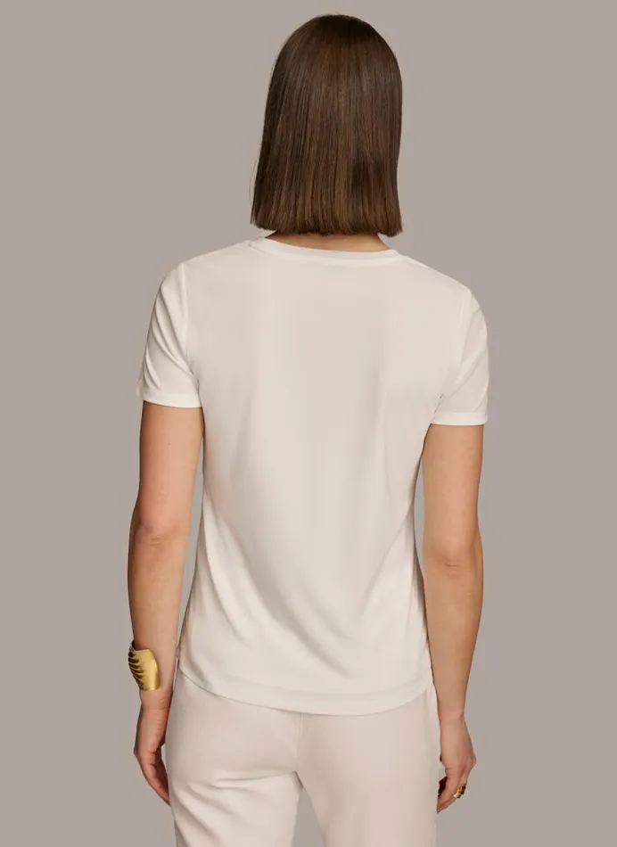 Women CREW NECK RUCHED TEE Cream Donna Karan New York Sweaters And Tops
