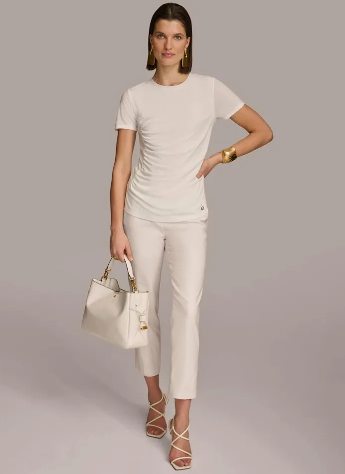 Women CREW NECK RUCHED TEE Cream Donna Karan New York Sweaters And Tops