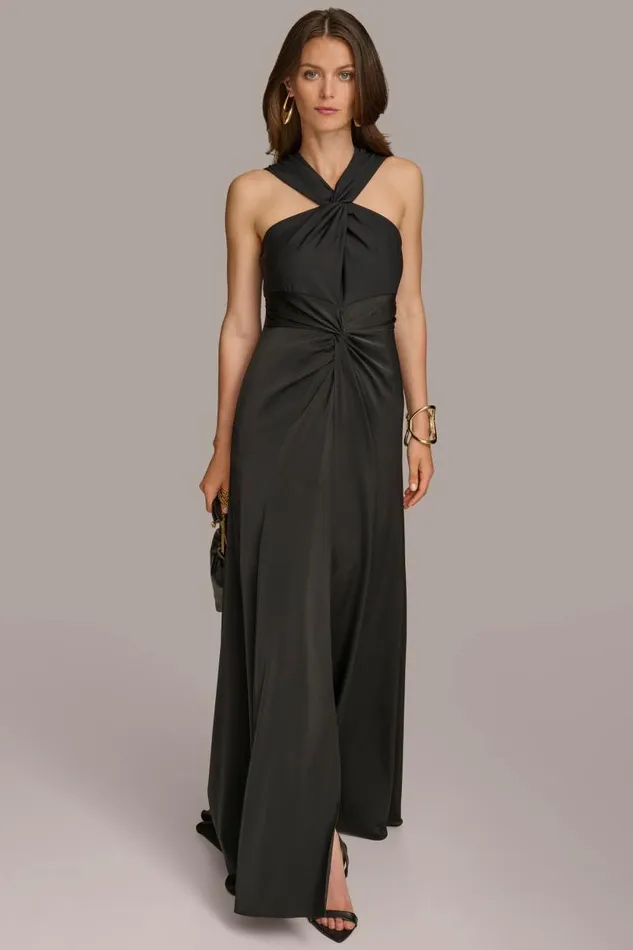 Women CRISS CROSS HALTER ALINE GOWN Black Donna Karan New York Dresses And Jumpsuits Women CRISS CROSS HALTER ALINE GOWN Black Donna Karan New York Dresses And Jumpsuits