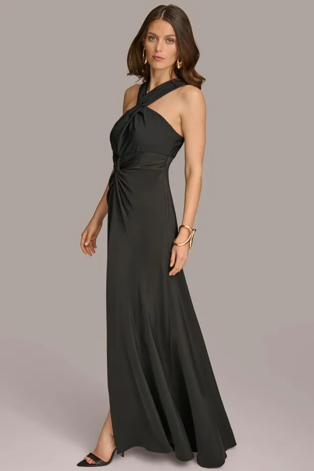 Women CRISS CROSS HALTER ALINE GOWN Black Donna Karan New York Dresses And Jumpsuits