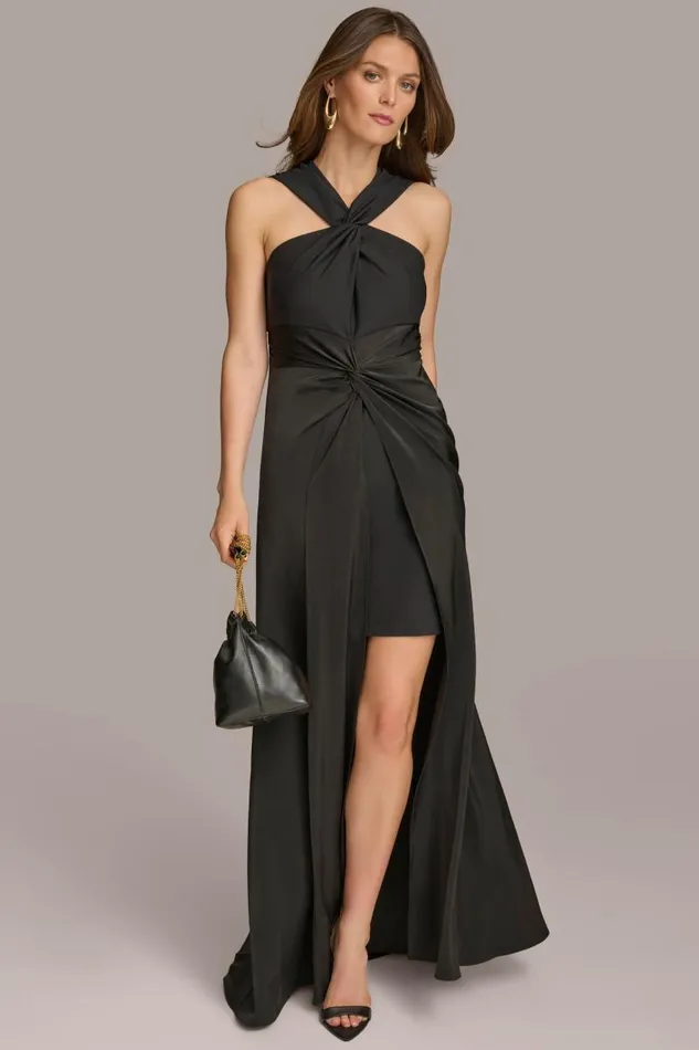 Women CRISS CROSS HALTER ALINE GOWN Black Donna Karan New York Dresses And Jumpsuits