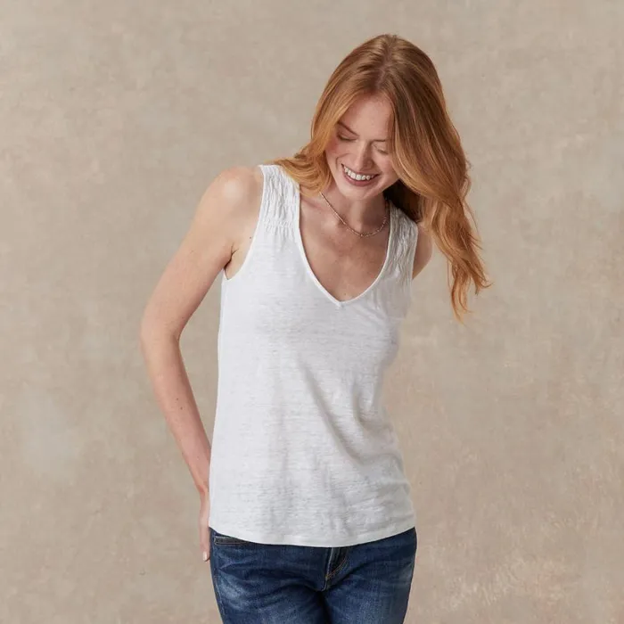 Women Deia Linen Tank White Sundance Catalog Tops