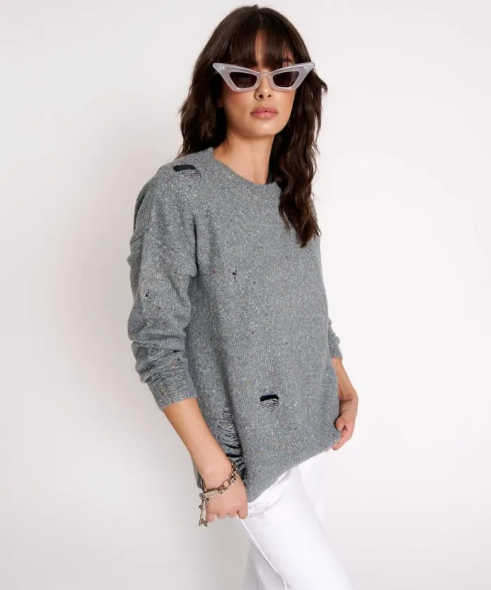 Women DISTRESSED FISHERMAN KNIT SWEATER GREY One Teaspoon Knitwear